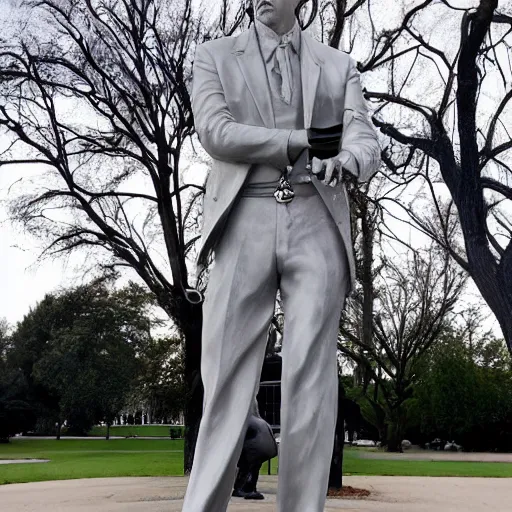 Prompt: A beautiful polished statue of Nicholas Cage in front of the White House, photo by Mann