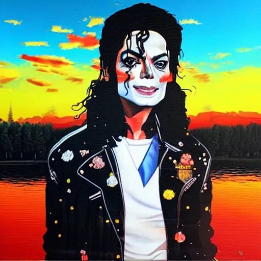 Prompt: a portrait of Michael Jackson in a scenic environment by Sandra Chevrier