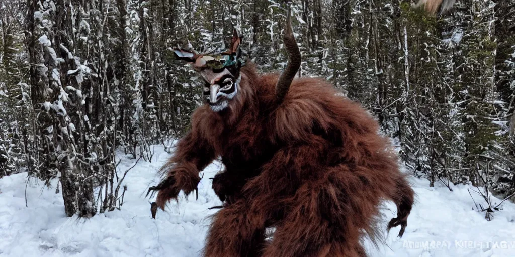 Image similar to trailcam image of krampus in an alpine forest
