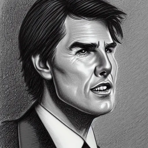 Image similar to a portrait drawing of Tom Cruise drawn by Robert Crumb