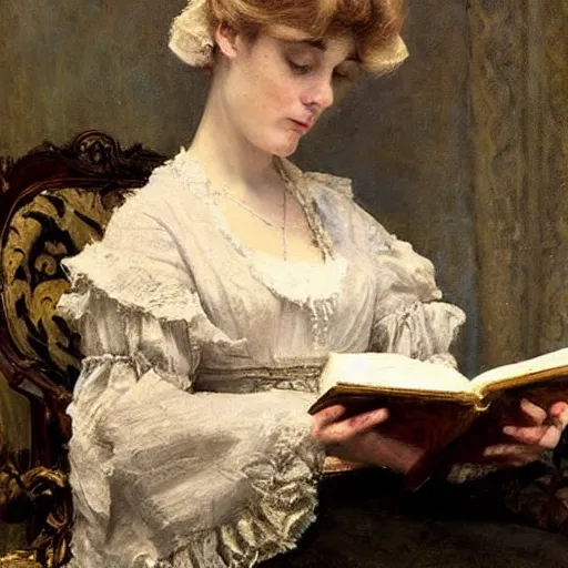 Image similar to victorian lady reading by alfred stevens