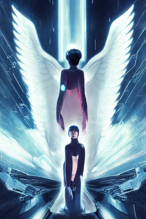 Prompt: white arc-angel with mystic robotic wings, blade runner, akira, ghost in the shell, 2077, ultra detailed, digital art, 8k ,character ,realistic, portrait, hyperrealistic