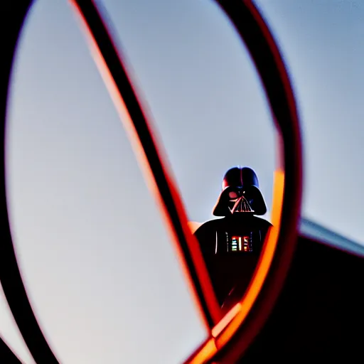 Prompt: a close - up shot of darth vader in a ferris wheel at golden hour, trending on unreal engine