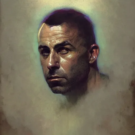 Prompt: hyperrealist portrait of joe rogan by jeremy mann and alphonse mucha, fantasy art, photo realistic, dynamic lighting, artstation, poster, volumetric lighting, very detailed faces, award winning