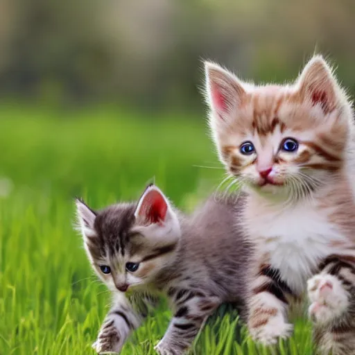 Prompt: kittens playing in a meadow