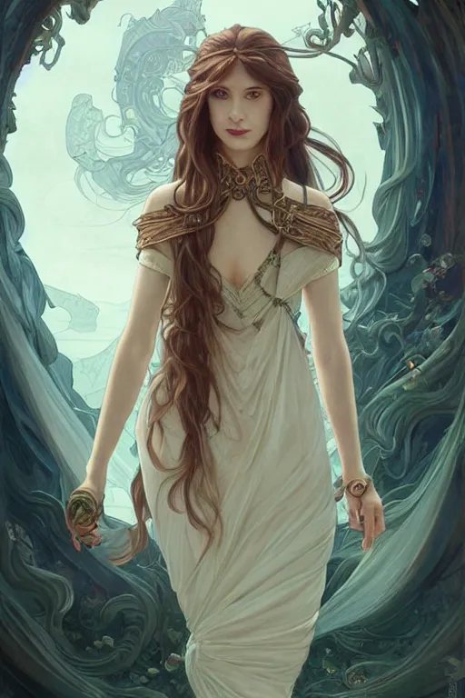 Prompt: portrait of a stern female traveler, looking at camera, D&D, stylish attire, very long flowing hair, intricate, elegant, stylish, cute smile, fantasy, extremely detailed, digital painting, artstation, concept art, smooth, sharp focus, illustration, ambient lighting, art by artgerm and greg rutkowski and alphonse mucha and simon stalenhag