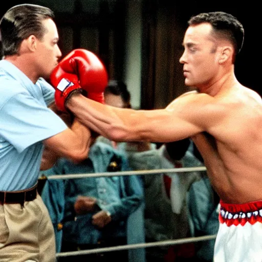 Prompt: forrest gump punching chet hanks in the jaw