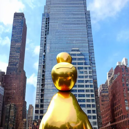 Prompt: huge golden burger statue in new york, photo