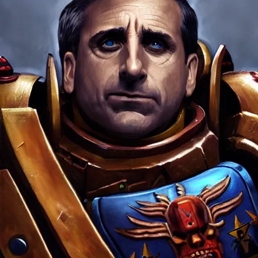 Prompt: Steve Carell in Warhammer 40k portrait, 4k resolution, highly detailed, artstation, very sharp, epic