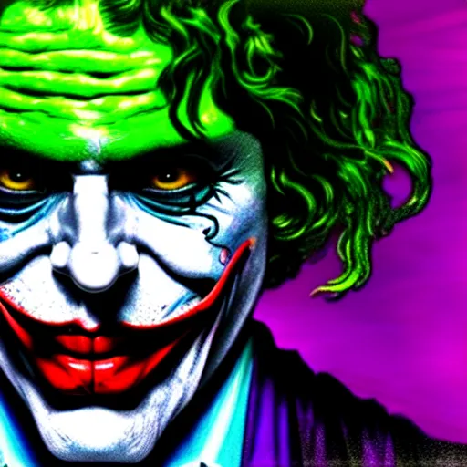 Prompt: An extremely psychedelic portrait of The Joker, surreal, LSD, face, detailed, intricate, elegant, lithe, highly detailed, digital painting, artstation, concept art, smooth, sharp focus, illustration