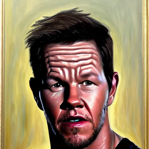 Prompt: portrait of mark wahlberg in makeup as kevin garnett, oil on canvas by william sidney mont, trending on art station