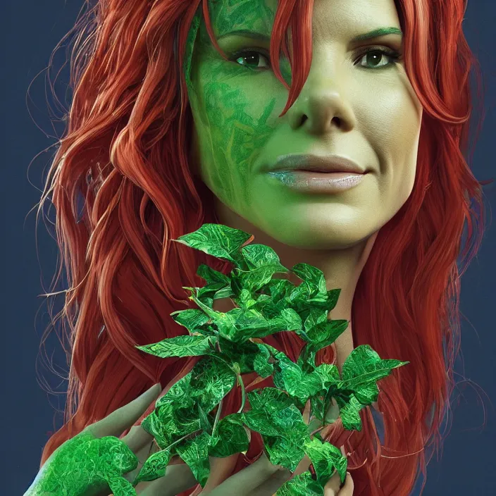 Image similar to portrait of Sandra Bullock as a Poison Ivy in Batman & Robin 1997. intricate artwork. by Tooth Wu, wlop, beeple, dan mumford. octane render, trending on artstation, greg rutkowski very coherent symmetrical artwork. cinematic, hyper realism, high detail, octane render, 8k