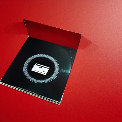 Image similar to close photograph of a cd cover with a small red rectangle on its side