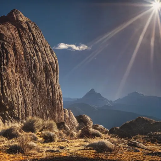 Image similar to an epic landscape, rock formation that looks like a woman, a female mountain, cinematic light, long shadows,