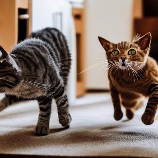 Image similar to two cats with the zoomies in their house