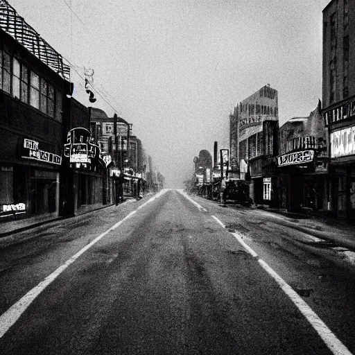 Prompt: 1950s film noir city street, dark, menacing, moody, film grain, grimy