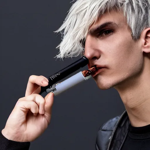 Image similar to a closeup photo of handsome gigachad xqc smoking