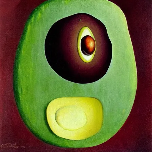 Prompt: A portrait of a humanoid grumpy old avocado that has big eyes, oil painting by Salvador Dali