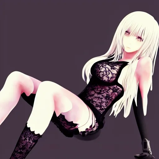 Image similar to 2b Nier Automata, Black lace clothing, blonde hair, attractive woman