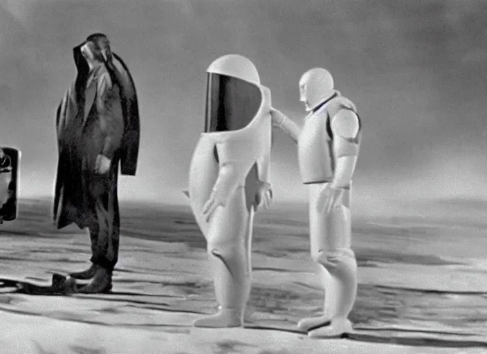 Prompt: scene from the 1 9 2 1 science fiction film the day the earth stood still