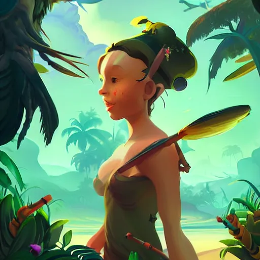 Image similar to painting forest nymph treasure on sea of thieves game avatar hero smooth face median photoshop filter cutout vector, behance hd by jesper ejsing, by rhads, makoto shinkai and lois van baarle, ilya kuvshinov, rossdraws global illumination