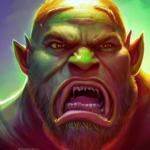 Image similar to Portrait of John Cena as a warcraft orc, green skin, big fangs, mattepainting concept Blizzard pixar maya engine on stylized background splash comics global illumination lighting artstation lois van baarle, ilya kuvshinov, rossdraws