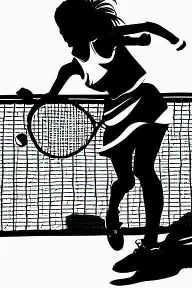 Image similar to slim girl playing tennis, black and white artwork in manga style, made by kentaro miura