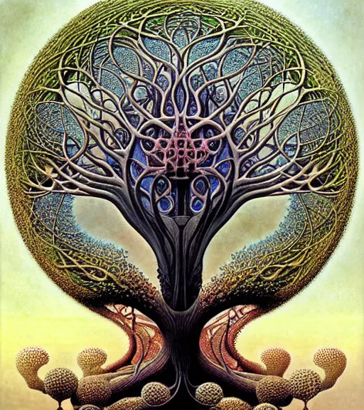 Image similar to tree of life by roger dean and andrew ferez, art forms of nature by ernst haeckel, divine chaos engine, symbolist, visionary, art nouveau, botanical fractal structures, organic, detailed, realistic, surreality