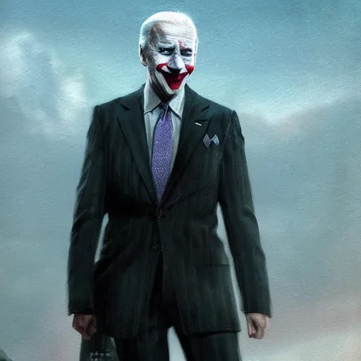 Image similar to Joe Biden as he joker , beautiful landscape, dramatic lighting, cinematic, establishing shot, extremly high detail, photorealistic, cinematic lighting, post processed, concept art, artstation, matte painting, style by greg rutkowsky