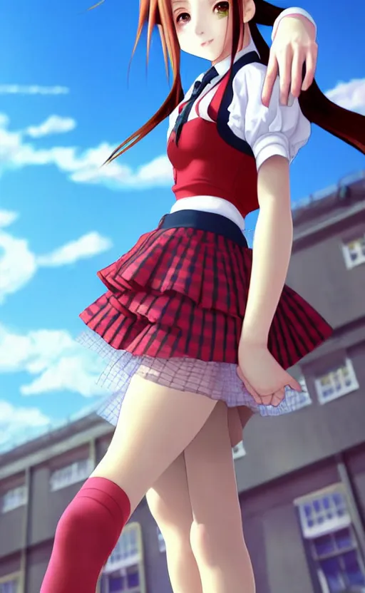 Prompt: a delinquent female student Aerith Gainsborough wearing a school uniform with skirt and fishnet leggings, enveloped in sharp chains. beautiful shadowing, 3D appearance, reflective surfaces illustrated completely, 8k beautifully detailed illustration, extremely hyper-detailed, intricate, epic composition, cinematic lighting, masterpiece, trending on artstation, very very kawaii, masterpiece, stunning masterfully illustrated by Artgerm and Range Murata.