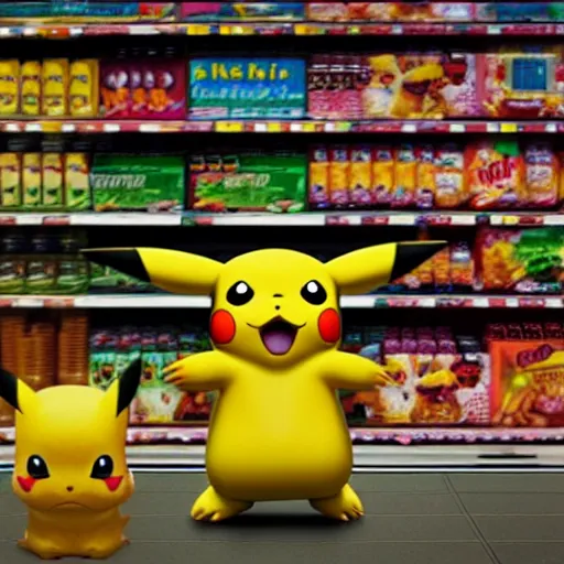 Prompt: Pikachu in a supermarket, matte painting, concept art, cgsociety, octane render, trending on artstation, artstationHD, artstationHQ, unreal engine, 4k, 8k