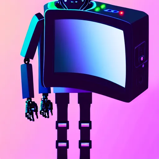 Image similar to a robot with a crt monitor for a head and wearing a leather bomber jacket, black sweatpants, pastel aesthetic, studio ghibli, character design, fantasy, 8 k resolution