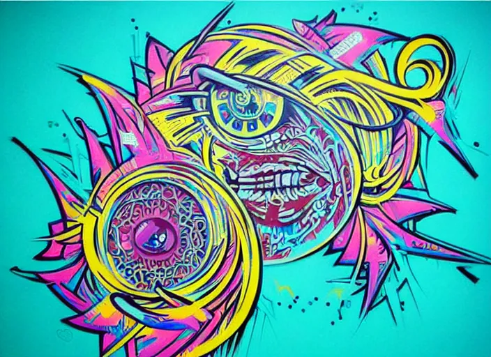 Image similar to epic graffiti art stencil illustration, intricate detail, vivid pastel colors, clean lines