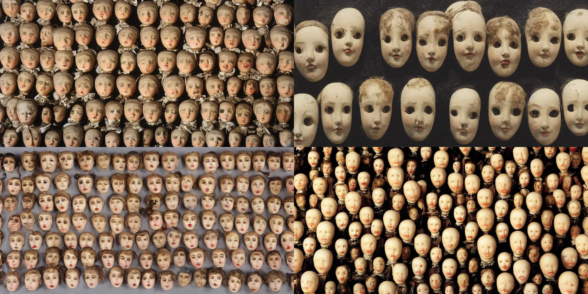 Prompt: hundreds of Victorian doll heads painted by Salvador Dali