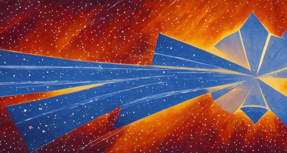 Image similar to solar sail in space, blocking the sun, seen from earth, art deco painting