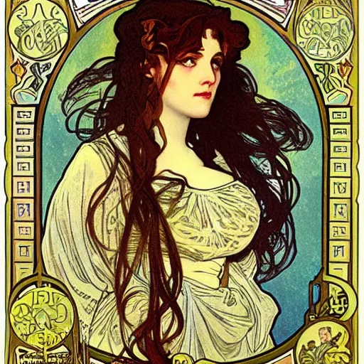 Image similar to hermione by alphonz mucha