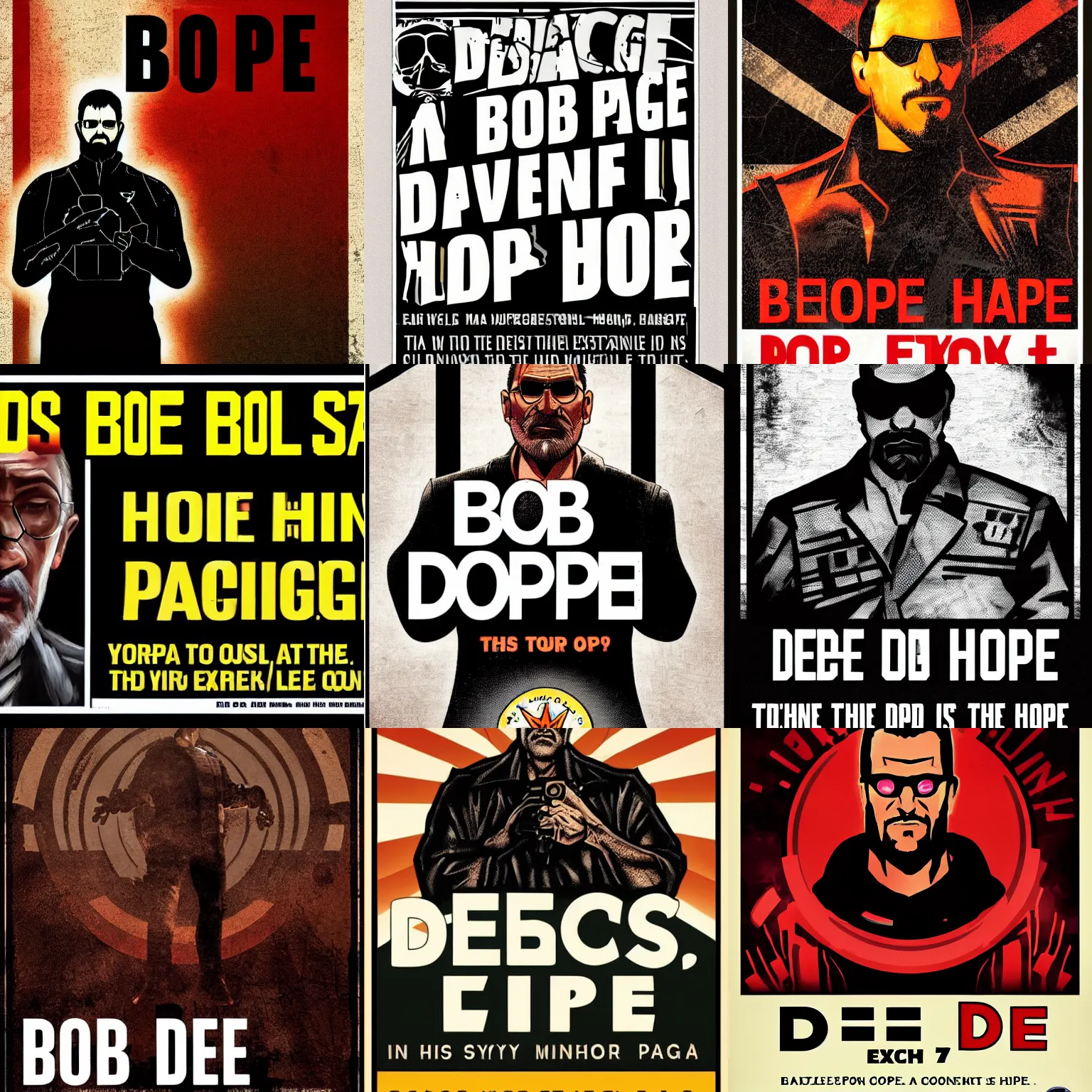 Prompt: Bob Page from Deus Ex but in the style of Hope propaganda poster -768