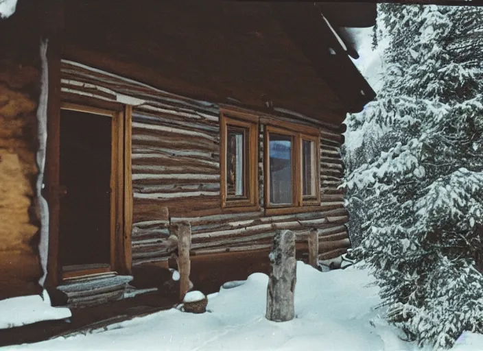 Image similar to a 3 5 mm kodachrome photo of a cozy cabin in the swiss alps in the 1 9 5 0's