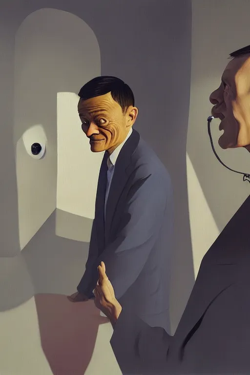 Image similar to Jack Ma wearing oculus and Ali Pay over his head Edward Hopper and James Gilleard, Zdzislaw Beksisnski, highly detailed