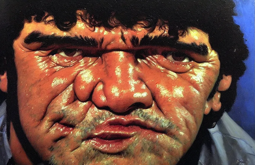 Prompt: portrait of diego maradona!!!!!!!!!!!!!!!!!!!!!!!!!!!, detailed face, detailed painting, epic lighting, by ilya repin, phil hale and kent williams