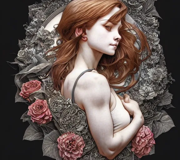 Prompt: ' as i lay dying ', beautiful shadowing, 3 d shadowing, reflective surfaces, illustrated completely, 8 k beautifully detailed pencil illustration, extremely hyper - detailed pencil illustration, intricate, epic composition, masterpiece, bold complimentary colors. stunning masterfully illustrated by artgerm, range murata, alphonse mucha.