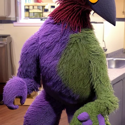 Prompt: bert from sesame street merged with a pidgeon