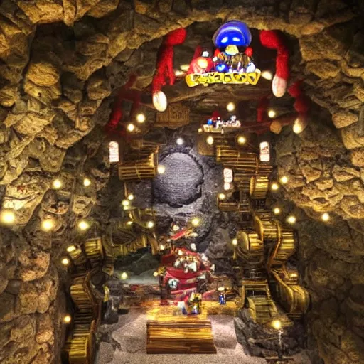 Image similar to Donkey Kong in a beautiful mine, with crystals on the walls.