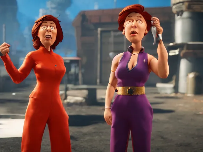 Image similar to lois griffin in mortal kombat 11, in-game cinematic, 4k, ps5 screen capture