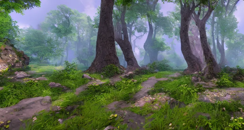 Image similar to Enchanted and magic forest, with Unreal Engine