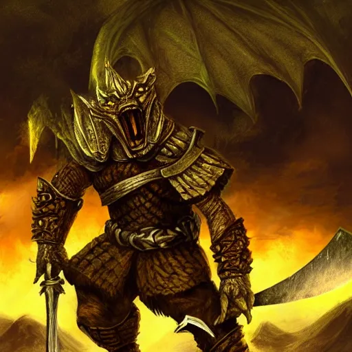 Prompt: dragonborn holding a sword, fantasy, landscape, dnd