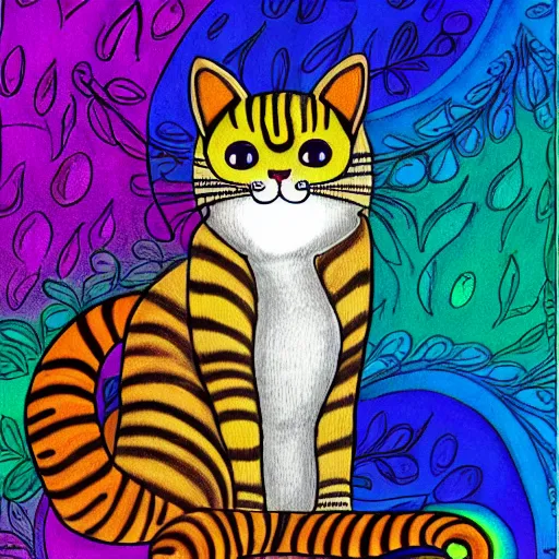 Image similar to A cat drawn by hr giger, by lisa frank, rainbow, pastel, colorful, digital art, watercolor