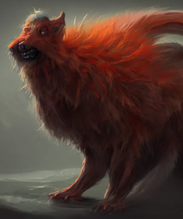 Image similar to a mythical creature covered in fur and spitting caustic acid, fantasy, elegant, digital painting, artstation, concept art, matte, sharp focus, illustration, art by nick sullo