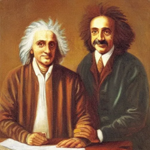 Prompt: portrait of Isaac Newton and Albert Einstein