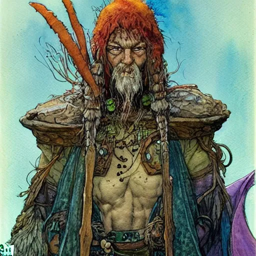 Image similar to a realistic and atmospheric watercolour fantasy character concept art portrait of mr. crabs as a druidic warrior wizard looking at the camera with an intelligent gaze by rebecca guay, michael kaluta, charles vess and jean moebius giraud